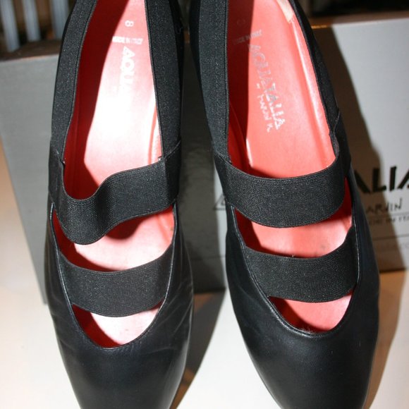 AQUATALIA Black Nappa Leather Weatherproof 1 3/4" Wedge Flat 8Medium - Picture 9 of 16